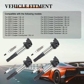 VeloBoost UF598 Ignition Coils & Iridium Spark Plugs Compatible with 2011-2016 Mini Cooper Countryman 2013-2016 Mini Cooper Paceman 2007-2015 Mini Cooper L4 1.6L Replace OE C1692 12137575010