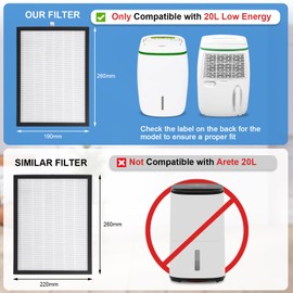 Kigniote 3 Pack HEPA Filter Compatible with Meaco Dehumidifier 20L 20LE Low Energy and Air Purifier 2 in 1 H13 Hepa Filter Replacement für Meaco Dehumidifier 20L (26x19x1cm)