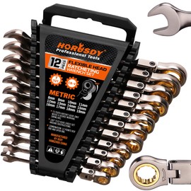 HORUSDY 12-Piece Metric Flex-Head Ratcheting Wrench Set with Organizer | 8-19 mm Ratchet Combination Wrenches Set | 72-Teeth | Chrome Vanadium Steel