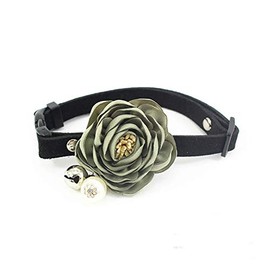 PETFAVORITES Peony Flower Cat Dog Collar Bow Tie - Suede Puppy Necklace with Bell Pearl - Chihuahua Yorkie Clothes Costume Outfits Accessory, Adjustable and Handmade (Grass Green, Size M)