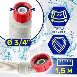 Aquastop Washing Machine and Dishwasher Hose 1.5 m with Angle and Straight Safety Valve Diameter 3/4 Inch Water Stop Washing Machine Inlet Hose Max 90°C MONTERAL