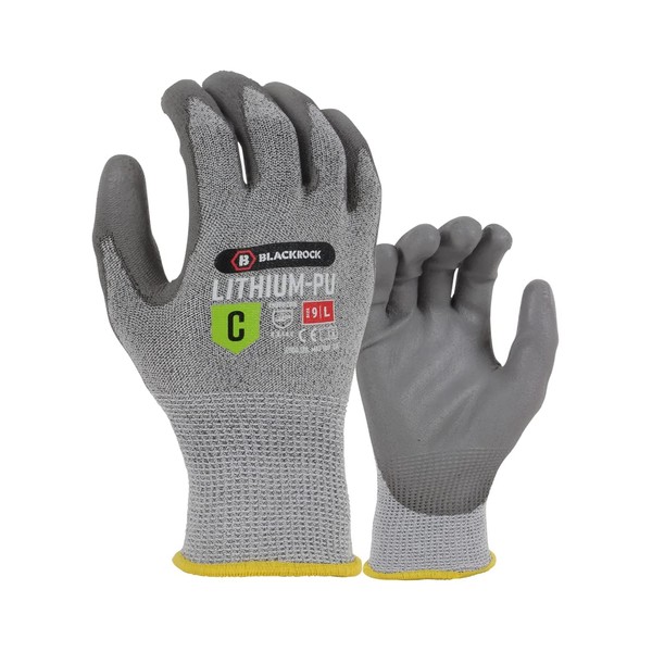 Blackrock Lithium-PU Coated Work Gloves, Mens Womens Level C Cut-Resistant Handling Gardening Gloves, Working Safety Gloves, Puncture Protective, Builders Grip, Mechanic, Warehouse - Size 9 / Large