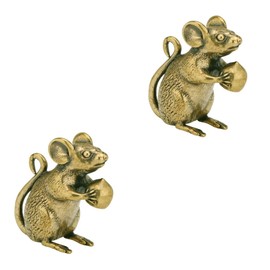 HOMSFOU 2pcs Brass Mouse Ornament Decor Feng Shui Miniature Statues Vintage Ornaments Animals Micro Garden Accessories Household Mouse Statue Mouse Statue Ornament Car Supplies Pendant