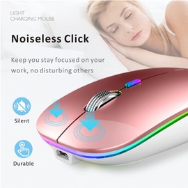 Uiosmuph G12 Maus Kabellos, LED 2.4G Leise Funkmaus Wiederaufladbar Wireless Mousemit Nano-USB-Empfänger 1600 DPI Computermaus für PC/Laptop/Windows/MacBook (Roségold)