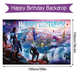 Fort Happy Birthday Backdrop Decorations - Large Photography Backdrop for Birthday Party Supplies for Kids Party Decorations, Photo Background Wall Art Decor Banner for Boys & Girls