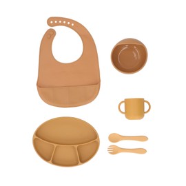 Silicone Kids Feeding Set Suction Cup Bowl Plate Spoon Fork Bib Toddler Eating Training Supplies Type 1