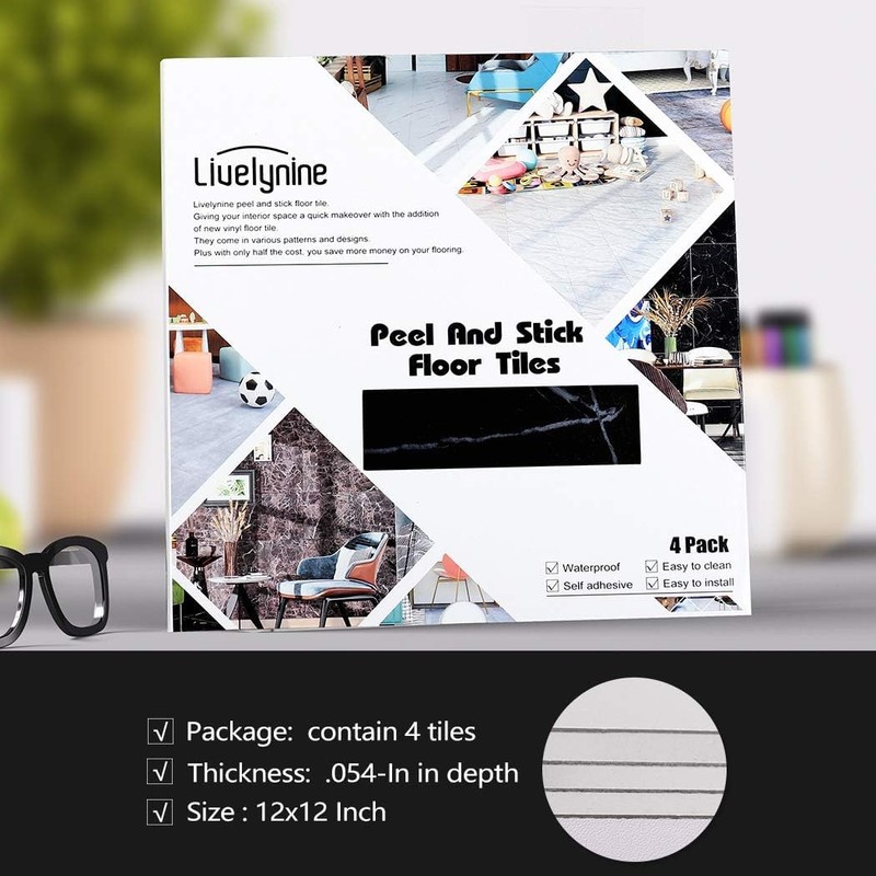 Livelynine Black Peel and Stick Floor Tile 32-Pack 12x12 Black