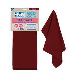 White Magic Tea Towel Single Pack, Plum – Recycled Plastic Ultra Absorbent Microfibre, 70x50cm, Lint-Free, Quick-Drying, Durable & Stylish Kitchen Towel, Multi-Purpose Use, Easy Care