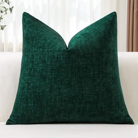 JOTOM Chenille Cushion Covers 50x50 cm Soft Dark Green Decorative Throw Pillow Covers 20x20 Inch Square Cushion Case Solid Pillowcases for Couch Sofa Living Room Bed Home Decor (Dark Green)