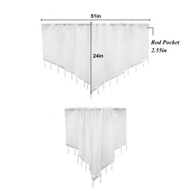 apott Beaded Window Valance White Sheer Voile Swag Rod Pocket 2PCS Short Kitchen Curtains for Wedding Bedroom Living Room, 51x24 Inch