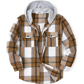 Aimehonpe Womens Fall Outfits Fashion Clothes Shackets Flannel Plaid Button Down Long Sleeve Shirts Jackets, DarkKhakiWhite, Small