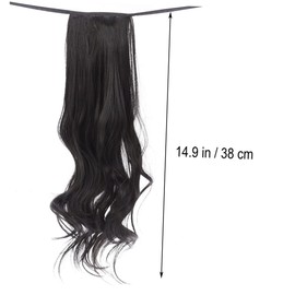 IWOWHERO Curly Ponytail Hair Extension Ribbon Drawstring Synthetic Hairpiece for Women Natural Black Wavy Wig Suitable for Daily Party Cosplay and Fancy Dress