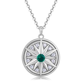 SGONGWM Sterling Silver Necklace for Women, Compass Necklace Jewelry Gift, May Birthday Gifts for Wife Her Girlfriend(Emerald)