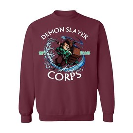 RIVEBELLA Anime Manga Tanjiro Sword Slayers Demon Unisex Sweatshirt Crewneck Sweater (Maroon, 3X-Large)