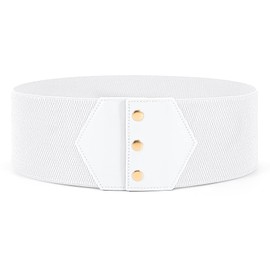 WHIPPY Women Wide Elastic Belts for Dress Snap-Button Stretch Corset Belt Ladies Stretchy Waistband White M