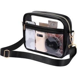 BAGAIL Clear Bag Stadium Approved Crossbody Shoulder Messenger Clear Purse with Adjustable Strap(Rectangle Black)