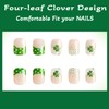 Four-leaf Clover French Fake Nails, 2025 St. Patrick's Day Four-leaf