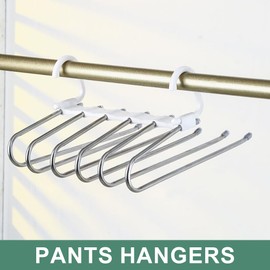 2-Pack Pants Hangers 6 in 1 Space-Saving S-Type Stainless Steel Clothes Pants Hangers with Anti-Slip Design, Ideal for Clothes Closet Storage Organizer of Pants, Jeans, Skirts