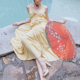 SAFIGLE 2PCS Japanese Style Paper Umbrella Paper Parasol Umbrella Small Umbrella Photography Prop Holiday Umbrella Decor（Red）