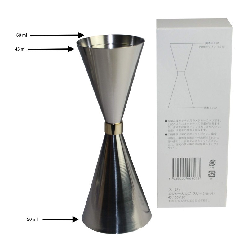 Mr Slim Jigger Silver Cocktail Measuring Cup 60-90ml Made in