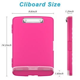 Rimilak Plastic Clipboard with Storage, High Capacity Nursing Clipboards with Pen Holder, Slim Clipboard Storage Box with Heavy Duty Clips, Clipboard Folder Side-Opening, Red