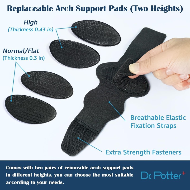 DR. POTTER+ Arch Support, Plantar Fasciitis Relief Adjustable Compression Bands