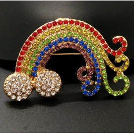 Unbranded Lucky RAINBOW Splash Colorful CLOUD Rhinestone Necklace Pendant Brooch White