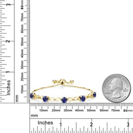 Gem Stone King 18K Yellow Gold Plated Silver 5MM Round Gemstone Birthstone and 1.3MM Round White Lab Grown Diamond Tennis Bracelet For Women | Fully Adjustable Up to 8 Inch