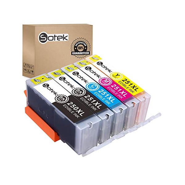 Sotek 250XL 251XL 250 251 XL C A K E Ink Cartridges 5 Color, Work with Pixma mx922 MG7520 MG7120 MG6620 MG5620 iP8720 MG6420 MG6320 MG5420 IX6820 iP7220(5Pack)