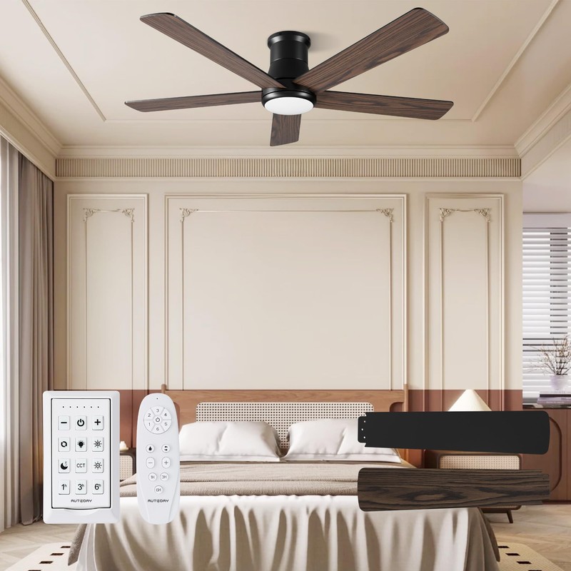 Autoday Ceiling Fans with Lights, 52 Inch Low Profile Ceiling