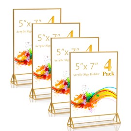 4 Pack Acrylic Sign Holder, 5×7 Inches Clear Table Sign Holder, T Shape Double-Sided Plastic Menu Sign Holder Stand for Home, Office, Hotel, Restaurant Sign Stand