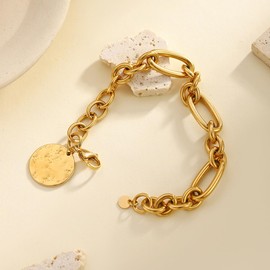 MAHSOD 18k Gold Plated Chunky Chain Bracelet Adjustable Chunky Cuban Paper Clip Chain Bracelet Delicate Oval Paper Clip Chain Bracelet Chunky Chain Bracelet Adjustable Jewelry