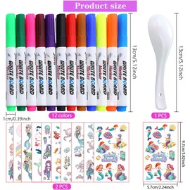 Magic Pens, 12 Magic Puffy Pen and 1 Ceramic Spoon and 2 Mermaid Tattoo Stickers, Magic Pen, Magic Pens Children, Magic Painting Set for Magic Pens Children from 4-12 Years