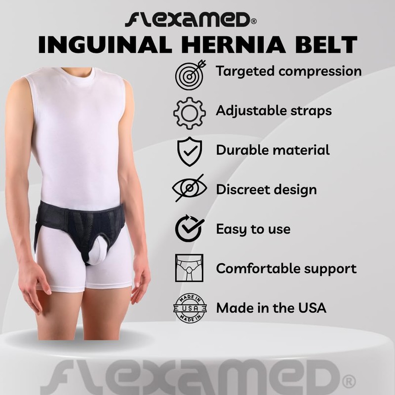 FlexaMed Right Side Inguinal Hernia Groin Belt with Compression Pad