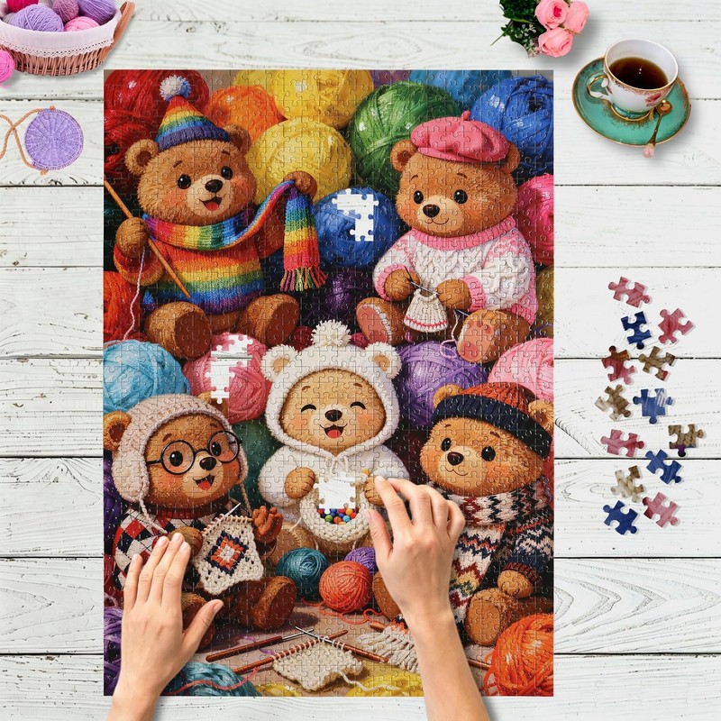 Knitting Bear Family Jigsaw Puzzle for Adults 1000 Pieces Cartoon