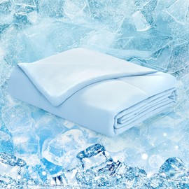 Deconovo Cooling Comforter Queen, Summer BlanketCold Touch Fabric Absorbs Body Heat, Double-Sided Cool Design Soft Fluffy Cooling Blanket for Night Sweats Hot Sleeper(Light Blue, Queen 90x90 Inch)