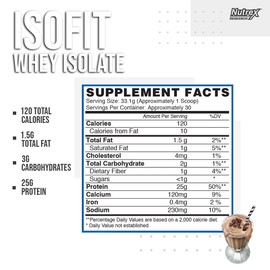 Nutrex Research IsoFit | Whey Protein Powder Instantized 100% Whey Protein Isolate | Muscle Recovery, Lactose-Free, Gluten-Free | Chocolate Shake 2lbs 30 Servings