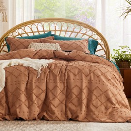 Bedsure Boho Duvet Cover Queen - Boho Bedding, Tufted Queen Duvet Cover for All Seasons, 3 Pieces Embroidery Shabby Chic Home Bedding Duvet Cover (Burnt Orange, Queen, 90x90)