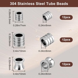 Beebeecraft 36Pcs 3 Styles Metal Tube Spacer Beads 304 Stainless Steel Large Hole Column Spacer Beads for Jewelry Making Loose Charm Beads Bracelets Necklace Earring Diy Crafts (Hole: 4/6mm)