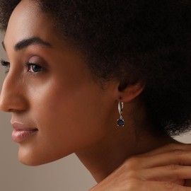 LeCalla 925 Sterling Silver Blue Sapphire and White Zirconia Women's Earrings, Gemstone Birthstone Leverback Earring for Women