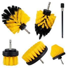 6Pcs Drill Brush Attachment Set，Multipurpose Cleaning Scrub Brush Kit with Extend Connecting Rob Nylon Tile and Grout Scrubber Brush Scrub Pads Cleaning Kit for Bathroom Tub Kitche