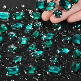 Pack of 156 Rhinestones for Sewing On Claw Flat Back Rhinestones Glitter Stones Metal Prong Setting Acrylic Glass Sewing Gemstones for Clothing DIY Crafts Jewellery Making (Peacock Green)