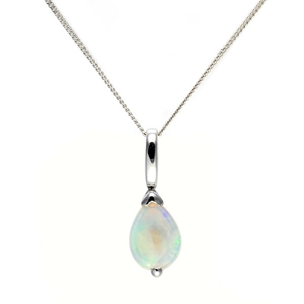 Ivy Gems 9ct White Gold Opal Tear Drop Pendant with