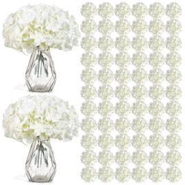 Auihiay 104 PCS Artificial Hydrangea Flowers, Silk Hydrangea Artificial Flowers Heads with Stems, Full Hydrangea Flowers for Wedding Centerpieces, Home Garden Party Decor (Ivory)