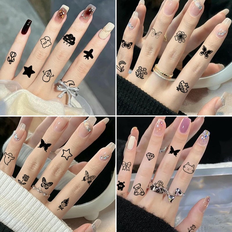10 Blatt Mini Finger Tattoo Aufkleber Schwarze Serie Kleine Frische