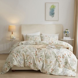 EAVD Fresh Botanical Floral Duvet Cover Full White Soft 100% Cotton Garden Botanical Bedding Set with 2 Pillowcases Vintage Style Gorgeous Floral Full Duvet Cover with Zipper Closure