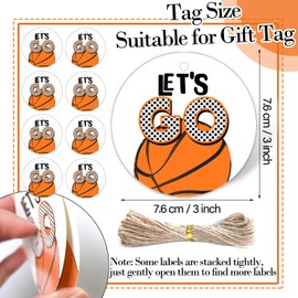 SEEVOR 30 Pcs Basketball Thank You Gift Tags with String Sport Theme Party Supplies for DIY, Gift Wrapping, Birthday, Teacher Appreciation, 3 Inch (Basketball)