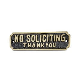 Adonai Hardware Small NO Soliciting Brass Door Sign - Dual Tone Antique Brass