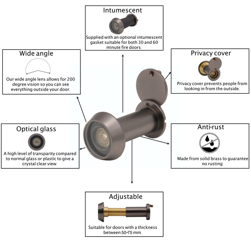 Door Viewer Dark Bronze Peephole Wide Angle 50-75mm Thick Doors