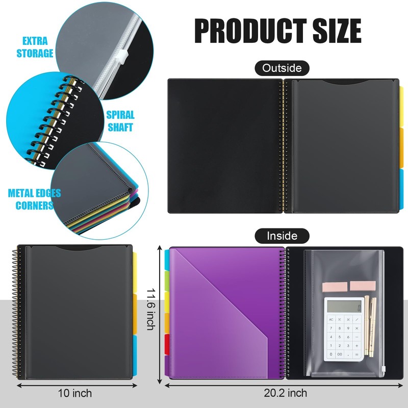 Yeaqee 8 Pack 24 Pocket Project Organizer Spiral Multi Pocket